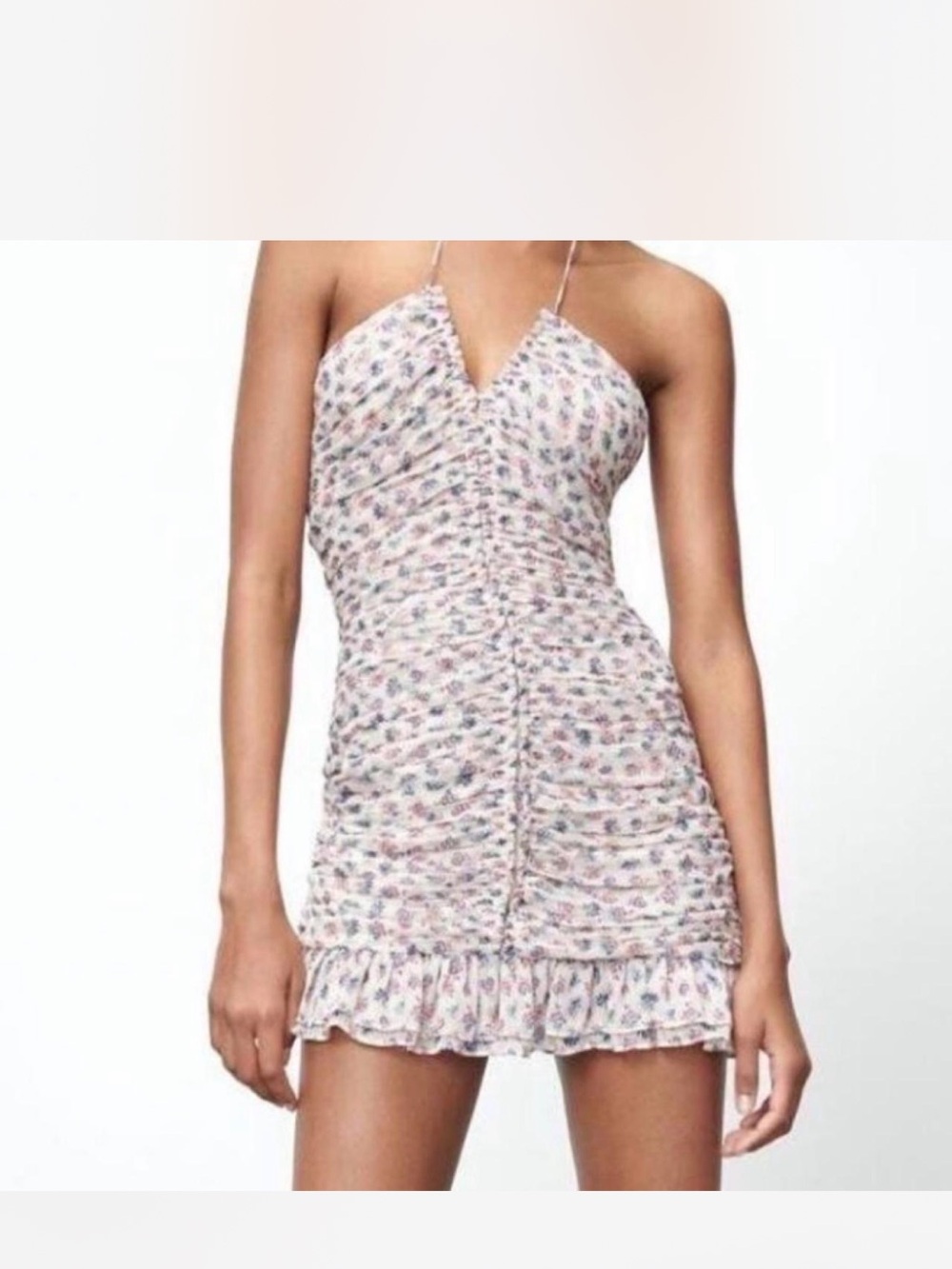 Zara Pink Floral Ruched Mini Dress